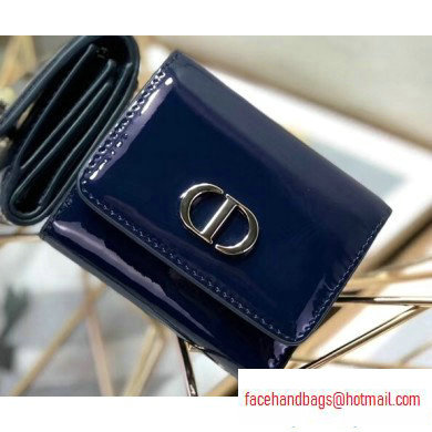 Dior Medium 30 Montaigne Patent Calfskin Lotus Wallet Dark Blue 2020