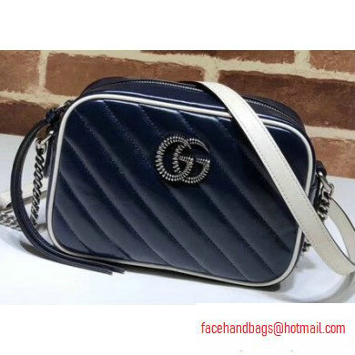 Gucci Diagonal GG Marmont Mini Shoulder Camera Bag 448065 Leather Blue/White 2020