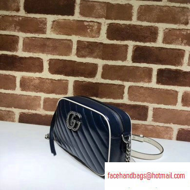 Gucci Diagonal GG Marmont Small Shoulder Camera Bag 447632 Leather Blue/White 2020