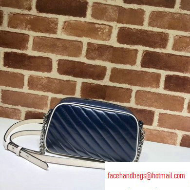 Gucci Diagonal GG Marmont Small Shoulder Camera Bag 447632 Leather Blue/White 2020