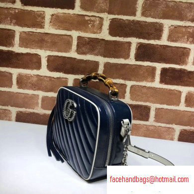 Gucci GG Marmont Small Shoulder Bag with Bamboo 602270 Blue/White 2020