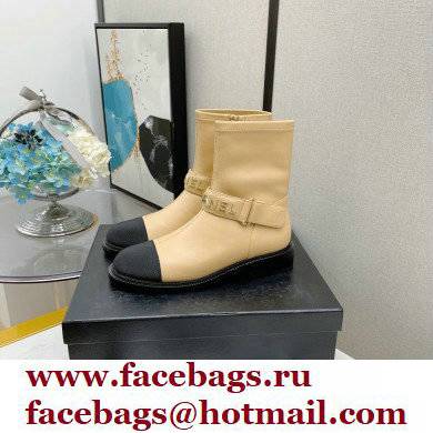 Chanel Calfskin and Grosgrain Ankle Boots G37808 Beige 2021 - Click Image to Close