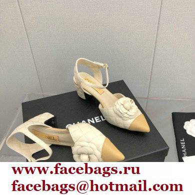 Chanel Camellia Open Shoes Slingbacks G38365 Lambskin White 2021 - Click Image to Close