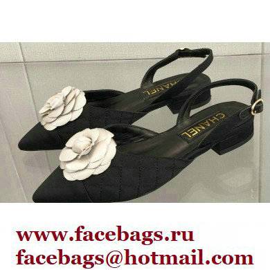 Chanel Camellia Slingbacks G38362 Grosgrain Black/White 2021