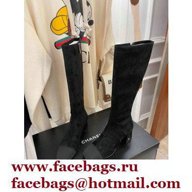 Chanel Heel 5cm High Boots Suede Black 2021 - Click Image to Close
