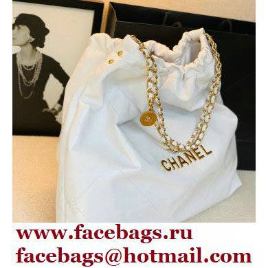 Chanel Logo Waxy Calfskin Large Drawstring Bucket Shopping Bag White/Gold 2021
