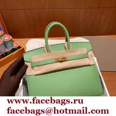 Hermes Birkin 25cm Bag in Original epsom Leather vert criquet with gold hardware handmade