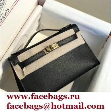Hermes Mini Kelly 22 Pochette Bag Black in Swift Leather with Gold Hardware - Click Image to Close