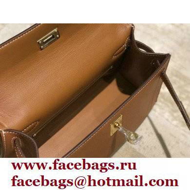 Hermes Mini Kelly 22 Pochette Bag Brown in Swift Leather with Gold Hardware - Click Image to Close