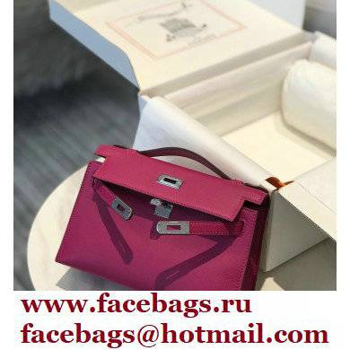 Hermes Mini Kelly 22 Pochette Bag Rose Purple in Swift Leather with Silver Hardware