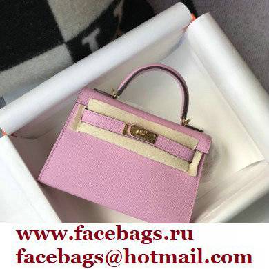 Hermes Mini Kelly II Handbag epsom leather with Gold Hardware half handmade mauve