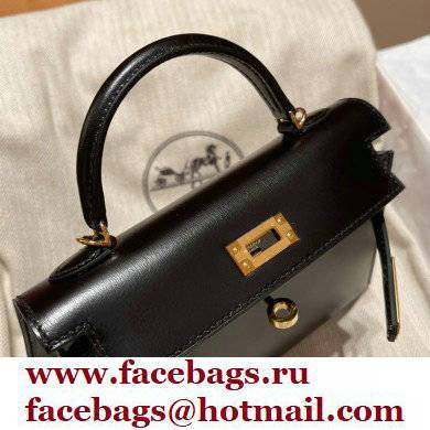 Hermes Mini Kelly II Handbag in original box leather black handmade - Click Image to Close