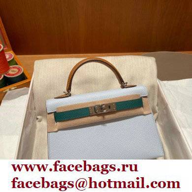 Hermes Mini Kelly II Handbag in original epsom leather tan/white/green