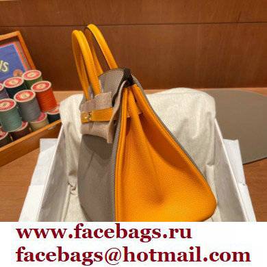 Hermes bicolor Birkin 25cm Bag gris perle/yellow in Original epsom Leather - Click Image to Close