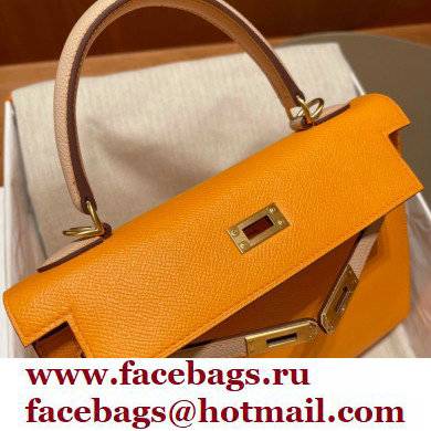 Hermes kelly 25 bag in epsom leather jaune ambre/gray handmade - Click Image to Close