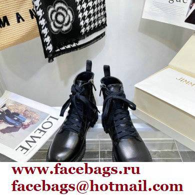 Jimmy Choo CORA FLAT JC Monogram Leather Mix Combat Boots Black 2021
