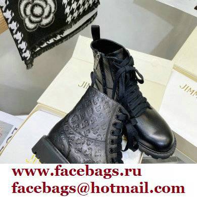 Jimmy Choo CORA FLAT JC Monogram Leather Mix Combat Boots Black 2021