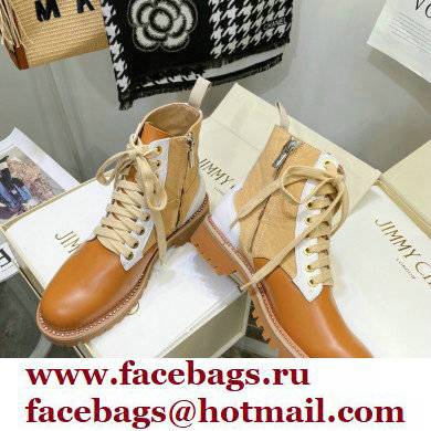 Jimmy Choo CORA FLAT JC Monogram Leather Mix Combat Boots Caramel 2021