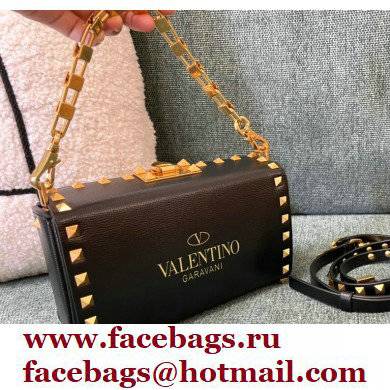 Valentino Rockstud Alcove Grainy Calfskin Clutch Bag Black 2021