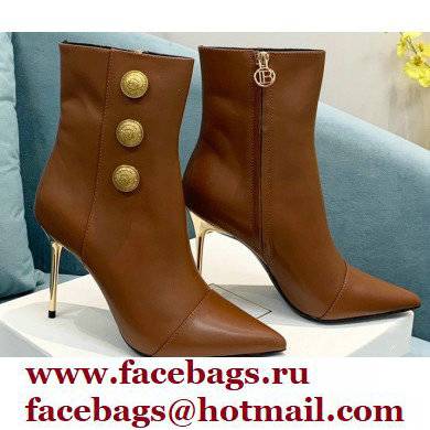 Balmain Heel 9.5cm Roni Ankle Boots Leather Brown 2021