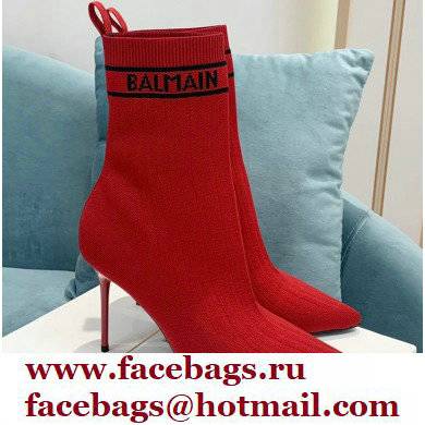 Balmain Heel 9.5cm Stretch Knit Skye Ankle Boots Red 2021