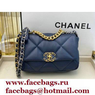 Chanel 19 Small Leather Flap Bag AS1160 navy blue 2021