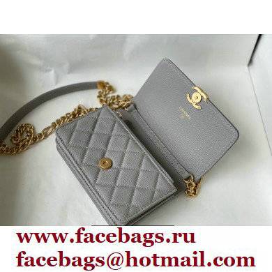 Chanel Plate Logo Grained Calfskin Small Clutch with Chain Bag AP2333 Gray 2021 - Click Image to Close