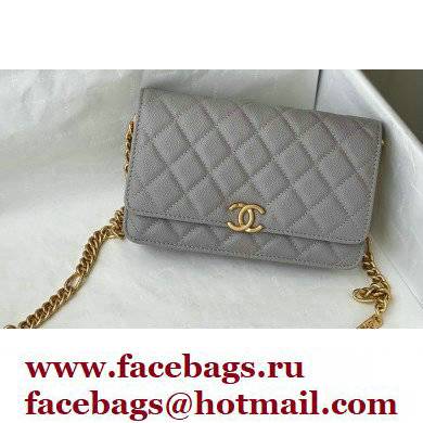 Chanel Plate Logo Grained Calfskin Wallet on Chain WOC Bag Gray 2021