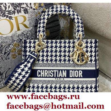 Dior Lady D-Lite Medium Bag in Houndstooth Embroidery Black/White 2021
