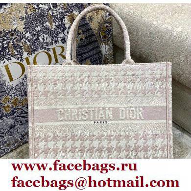 Dior Small Book Tote Bag in Houndstooth Embroidery Pale Pink 2021