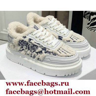 Dior Toile de Jouy Embroidered Natural Shearling Addict Sneakers Blue 2021