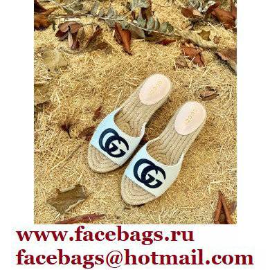 Gucci Heel 6cm Double G Leather Espadrilles Slide Sandals White 2022