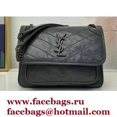 Saint Laurent Niki Baby Bag in Crinkled Vintage Leather 633160 Dark Gray
