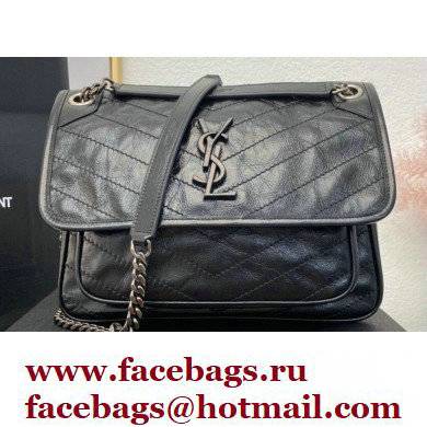 Saint Laurent Niki Medium Bag in Crinkled Vintage Leather 633158 Black