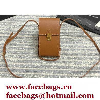 Saint Laurent Tuc Phone Pouch Bag with strap in supple calfskin 667718 Brown