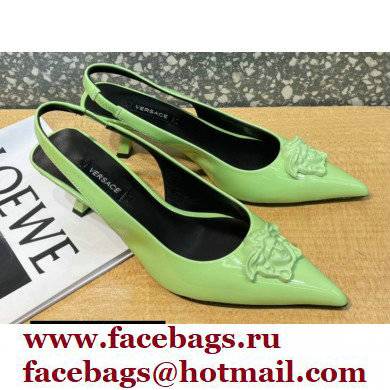 Versace Heel 6cm La Medusa Patent Leather Sling-back Pumps Light Green 2021