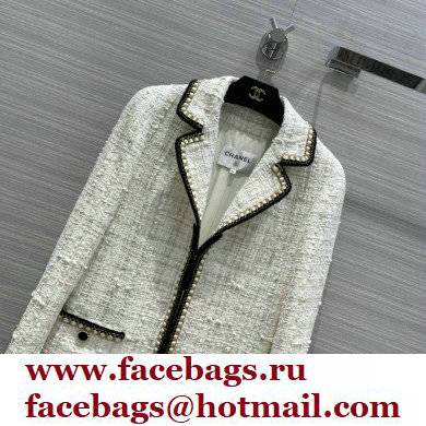 chanel 2021 FALL WINTER white TWEED long COAT - Click Image to Close