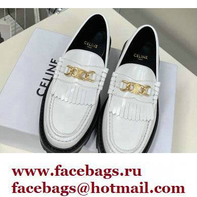 Celine Fringes Margaret Loafers With Triomphe Chain In Polished Bull White 2022 - Click Image to Close