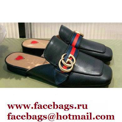 Gucci Double G Leather slipper 423694 Web Black 2022