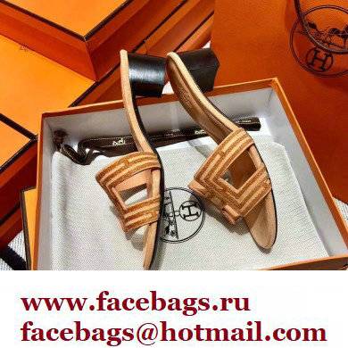 Hermes suede goatskin with rhinestone Oasis Sandals Beige