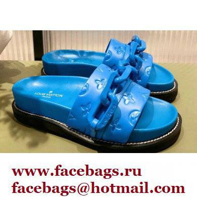 Louis Vuitton LV Sunset Flat Comfort Mules Blue with Resin Chain 2022