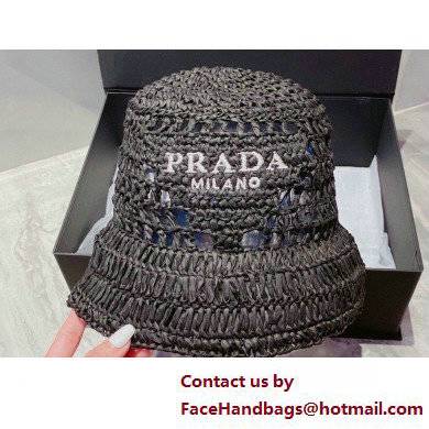 Prada Raffia Bucket Hat Black