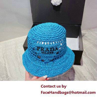 Prada Raffia Bucket Hat Blue