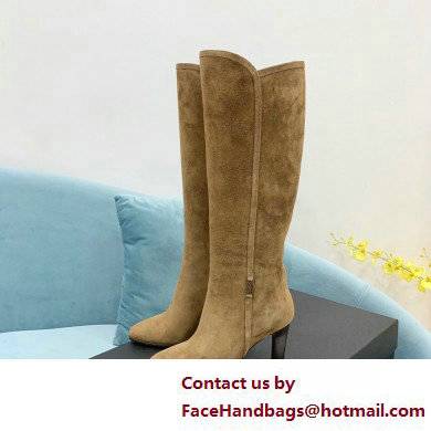 Saint Laurent Heel 9cm jane monogram boots in leather Suede Camel 2022