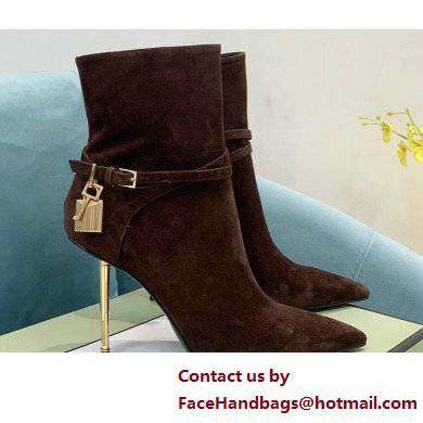 Tom Ford Heel 10.5cm LEATHER PADLOCK ANKLE boots Suede Coffee 2022