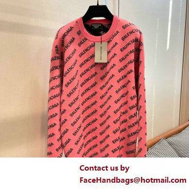 balenciaga Mini Allover Logo Sweater in pink and white wool knit 2022