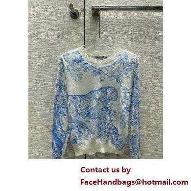 dior Bright Blue Technical Cashmere Knit with Toile de Jouy Motif Dioriviera Embroidered Sweater 2022