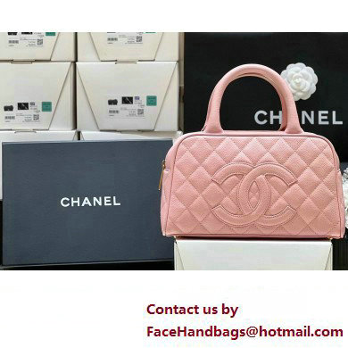 CHANEL CC Quilted Caviar Bowling Bag in pink 2023(ORIGINAL QUALITY)