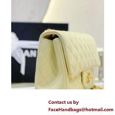 CHANEL SHEEPSKIN MEDIUM CLASSIC FLAP BAG WITH A CAMELLIA AS4046 LIGHT YELLOW 2023 - Click Image to Close