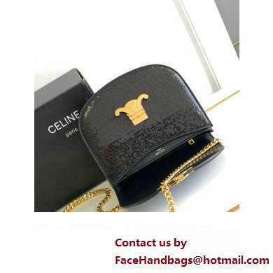 Celine CHAIN BESACE CLEA BAG in SEQUINS AND CALFSKIN 110413 Black